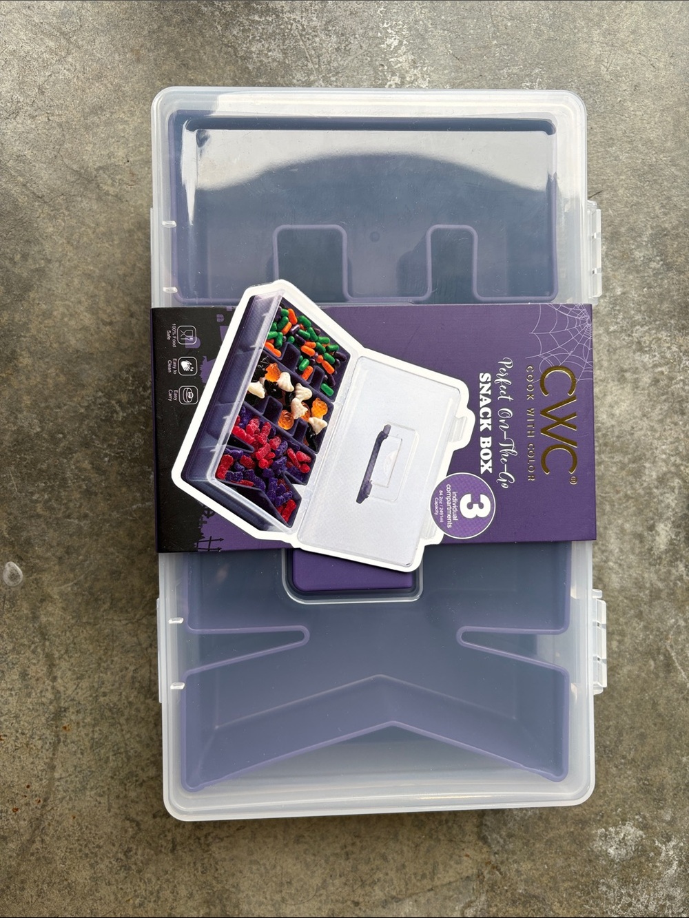 Purple Three-Compartment Snack Box - Portable Food Storage